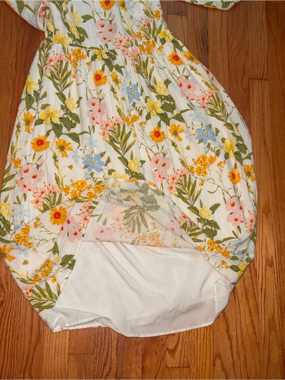 Sugarlips Floral Puff Sleeve Midi Dress Cottagecore Lined Smocked Size Small - Picture 13 of 15